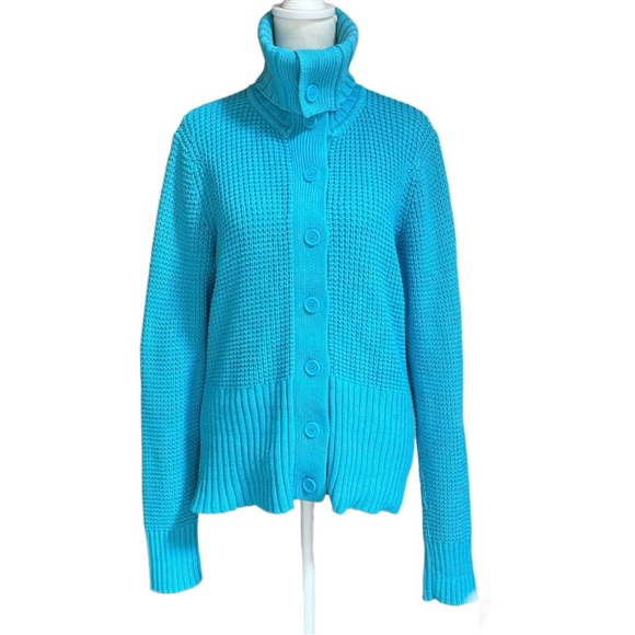 DAISY FUENTES dark powder blue button down cardigan sweater, size L - Picture 2 of 12